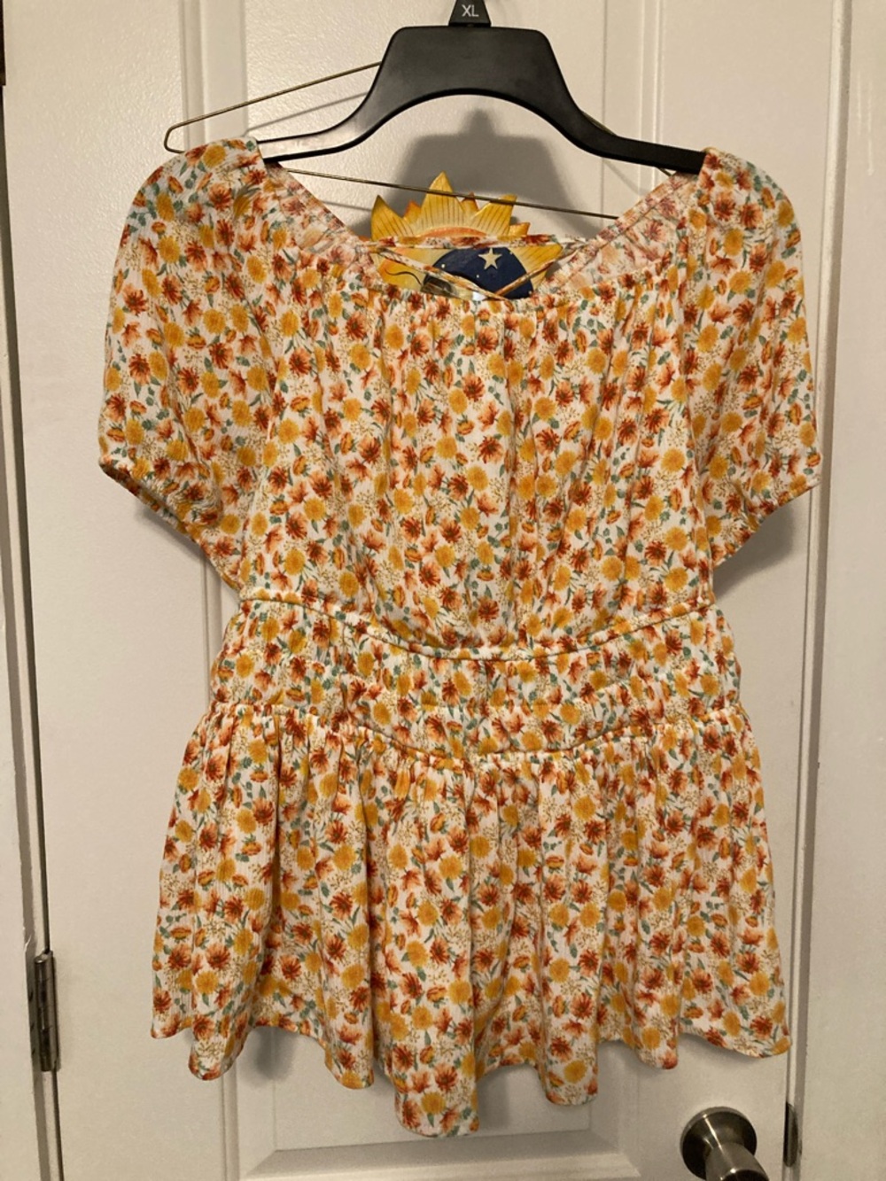torrid White Floral Peplum Top with Orange & Yellow Flowers